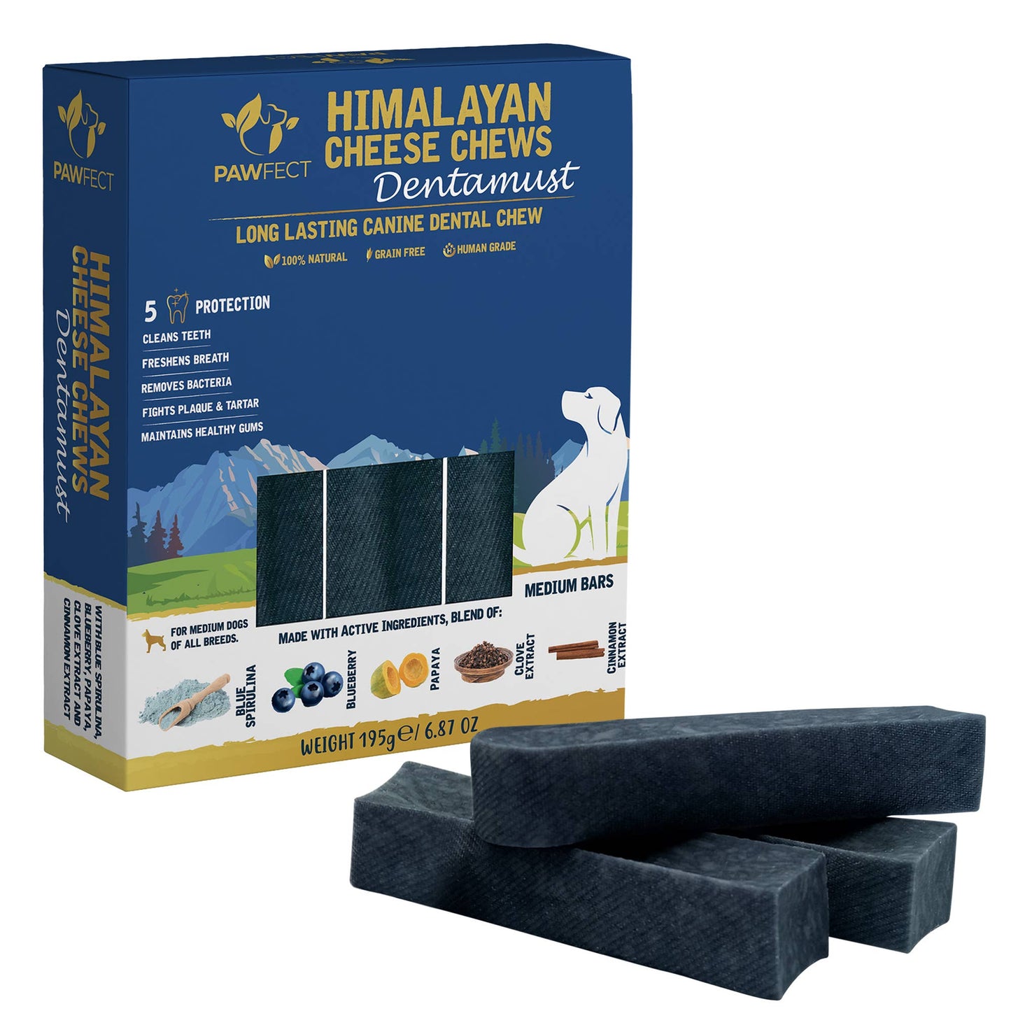 Himalayan Cheese Chews for Dogs - Dentamust Blueberry